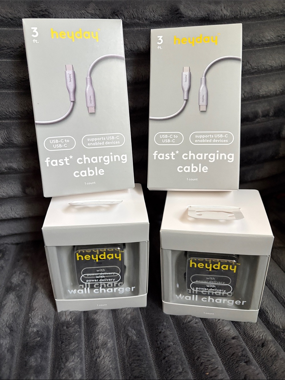 heyday Gray Fast-Charging USB-C Cables and Wall Chargers - Set of 4